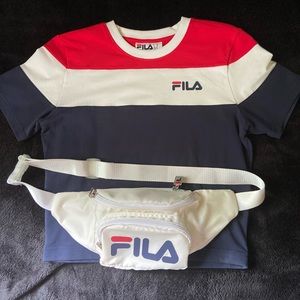 FILA Maya Crop T-Shirt with FILA white/creme Fanny Pack